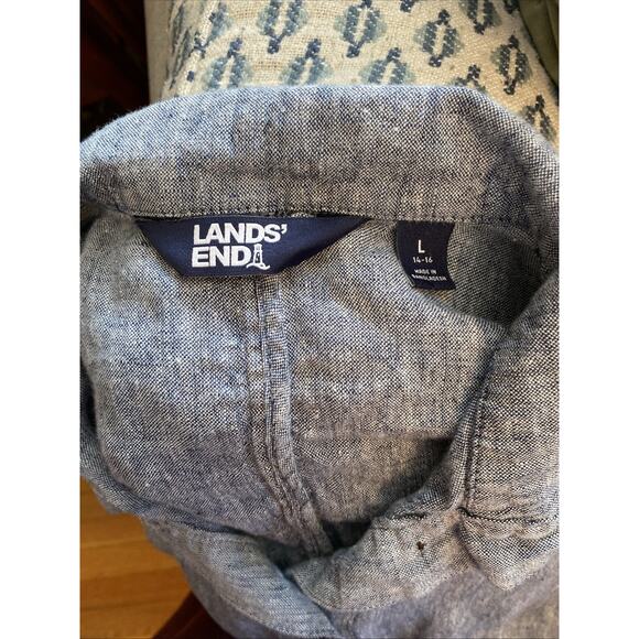 Land's End Women’s L 100% Linen Button Down Jacket Blue Indigo Pockets Boho - Picture 5 of 10